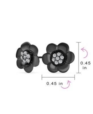 2 In 1 Removable Jackets Simple Danity Pave CZ Stud Center with Petal Flower Jacket Rose Stud Earrings Black Plated Sterling Silver