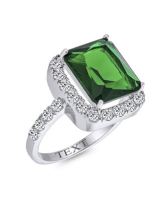Fashion Rectangle Solitaire Cubic Zirconia CZ Pave Halo Green Art Deco Style 10CT Cocktail Statement Ring Silver Plated