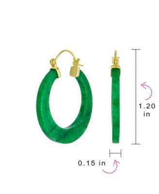 Light Green Jade CZ Hoop Earrings 14K Gold Plated Sterling Silver 1.2 Inch