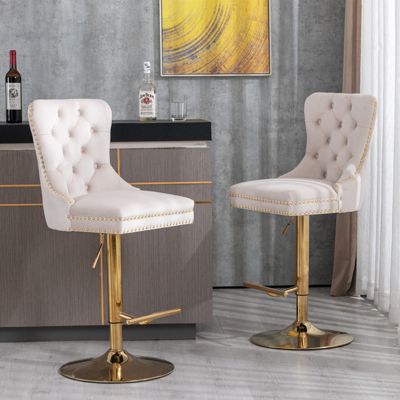 Streamdale Golden Velvet Swivel Barstools with Adjustable Height