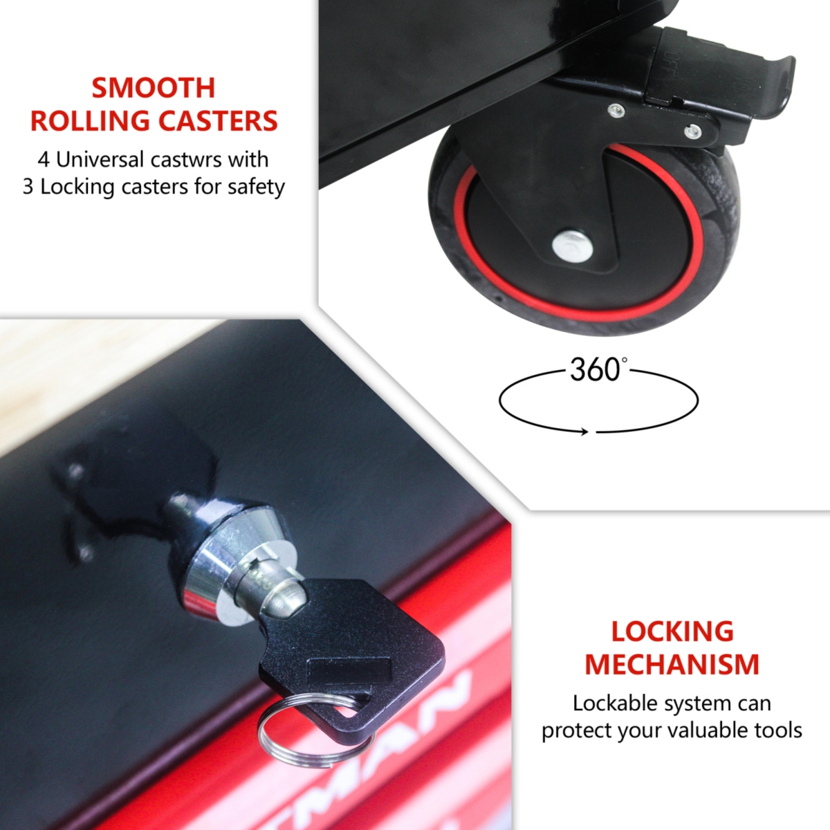 Streamdale Furniture 3 Drawers Multifunctional Tool Cart With Wheels And Wooden Top