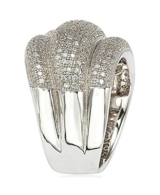 Suzy Levian Sterling Silver Cubic Zirconia Pave Puff Crossover Wide Band Ring