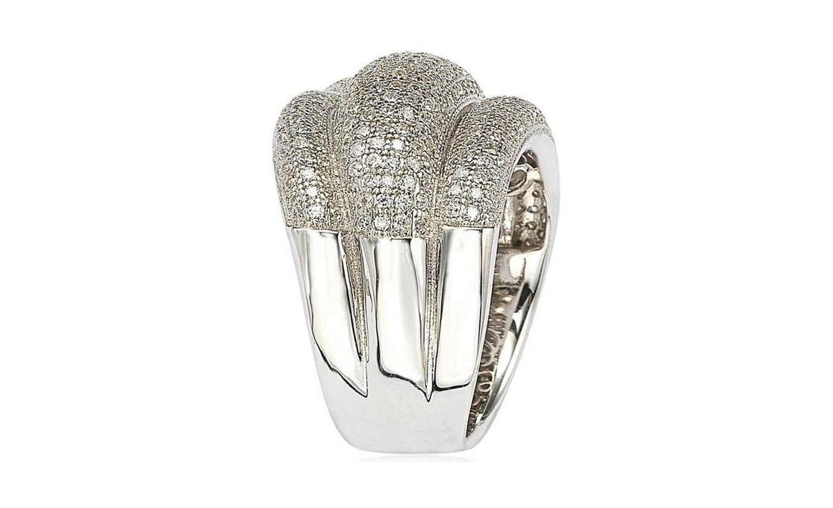 Suzy Levian New York Suzy Levian Sterling Silver Cubic Zirconia Pave Puff Crossover Wide Band Ring