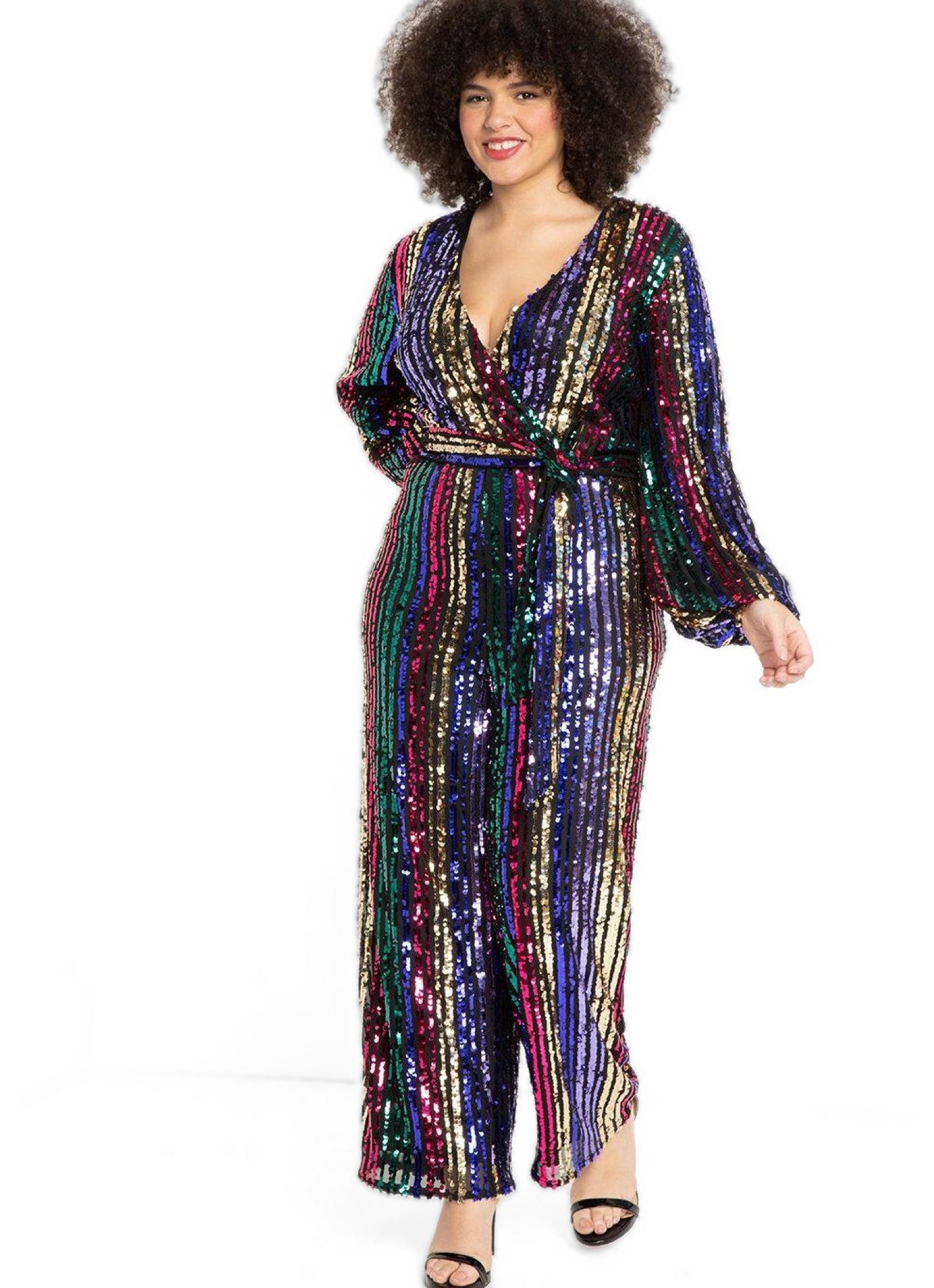 Женский комбинезон ELOQUII Multicolor Stripe Sequin Jumpsuit, цвет: Разноцветный — фото 3