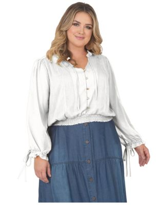 Plus Size Long Bishop Tie Sleeve Chiffon Blouse