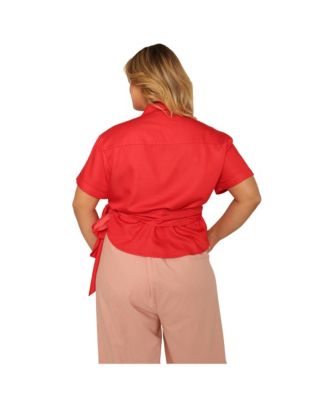 Plus Size Short Sleeve Tie Waist Wrap Blouse