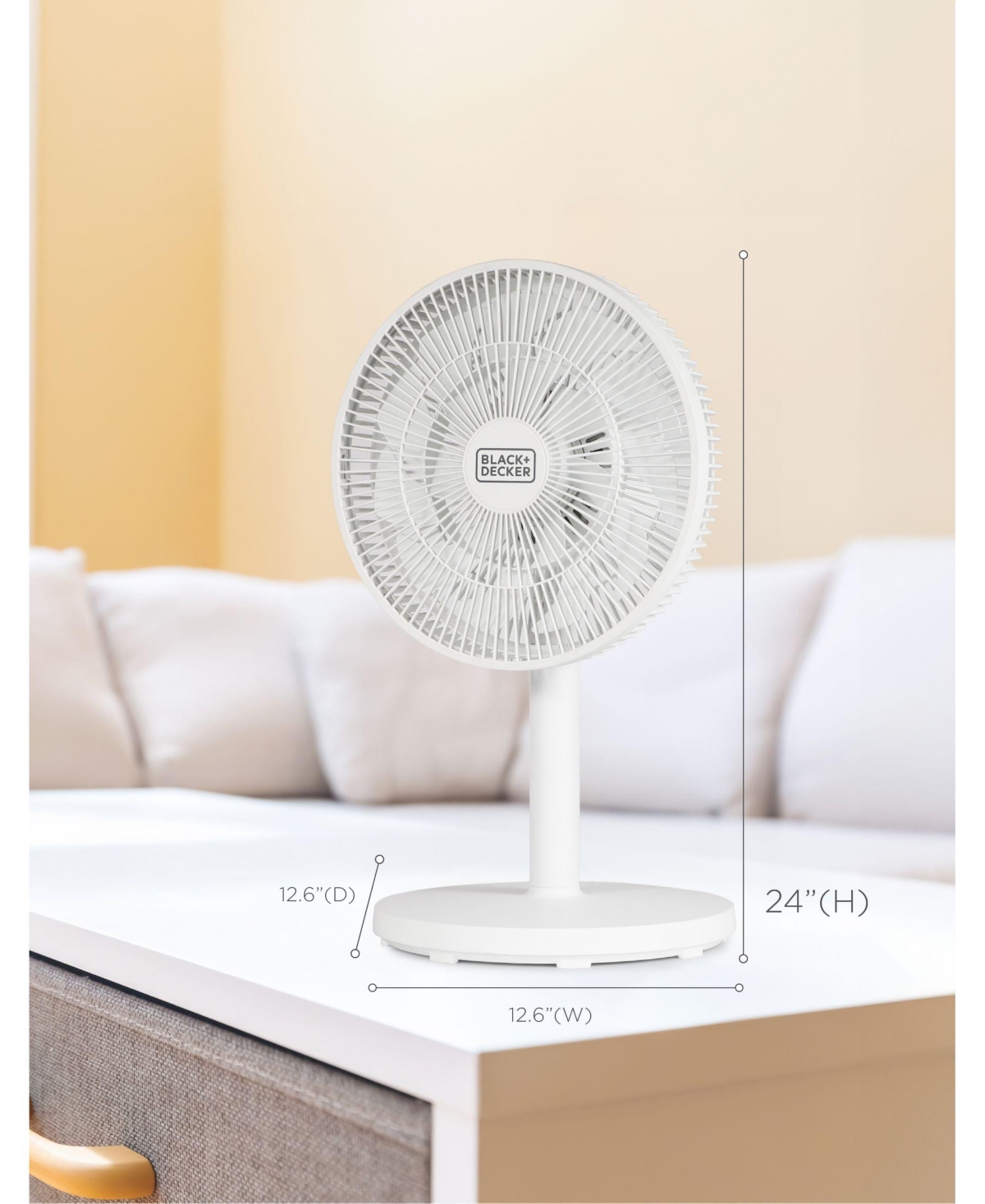 Black & Decker Black+Decker 12-Inch Dual Blade Table Fan with Remote, BFDTD12VW, Desk Fan for Home and Office, Tabletop Fan with 3 Speed Settings, 90
