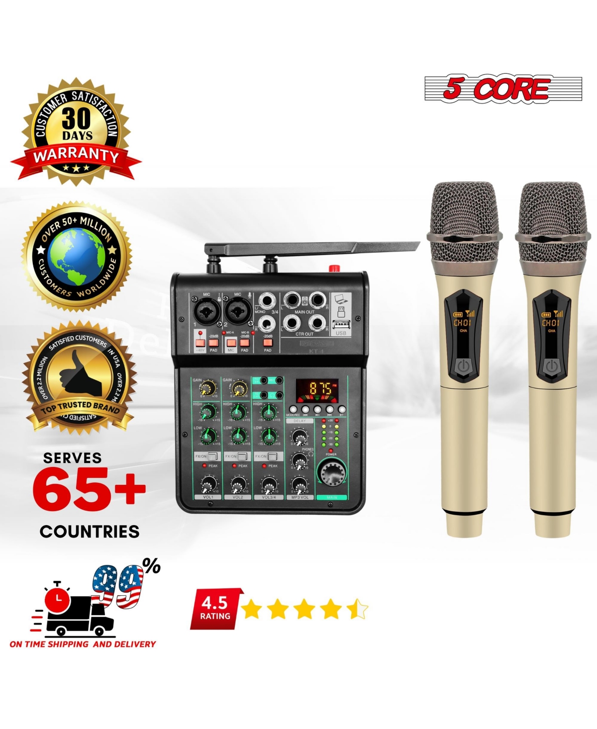 5 Core Audio Mixer 4 Channel • Dj Equipment Digital Sound Board • Karaoke Xlr Mixers w Bluetooth Usb