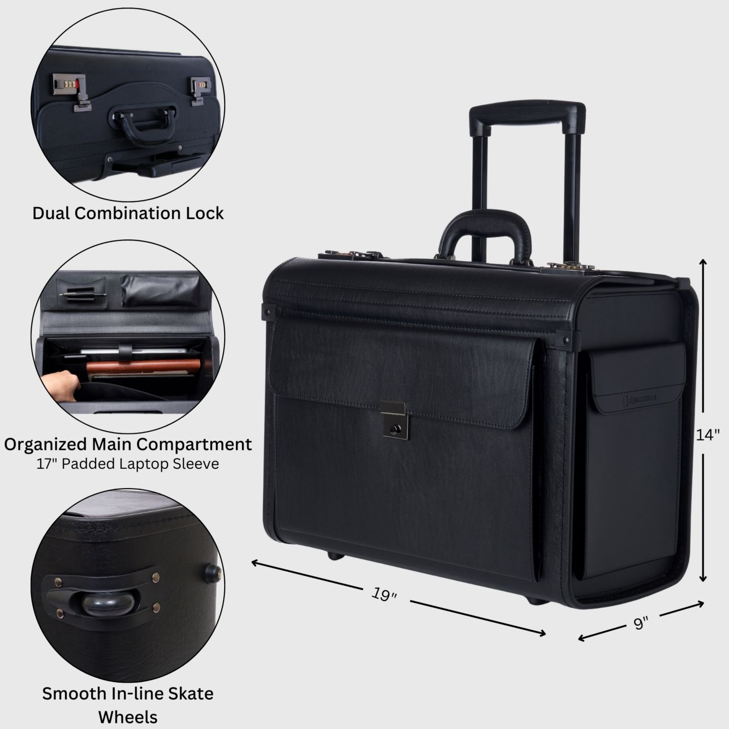 Сумка Alpine Swiss 19 Wheeled Briefcase Rolling Case Sales Sample Pilot Lawyer Attache, цвет: Чёрный — фото 7