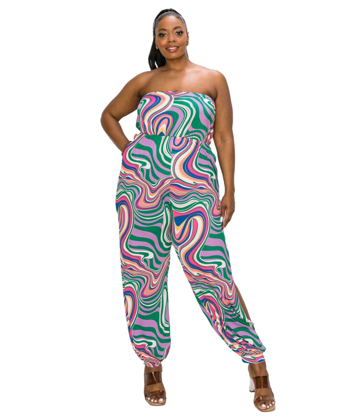 Plus Size Delilah Sleeveless Pocket Jumpsuit - Purple green