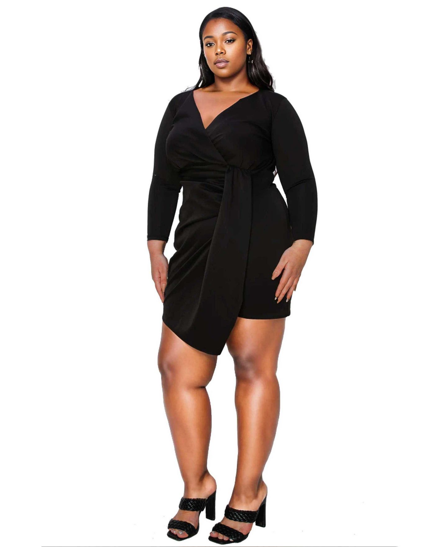 Женское платье L I V D Plus Size Raven Faux Wrap Bodycon, цвет: Чёрный — фото 3