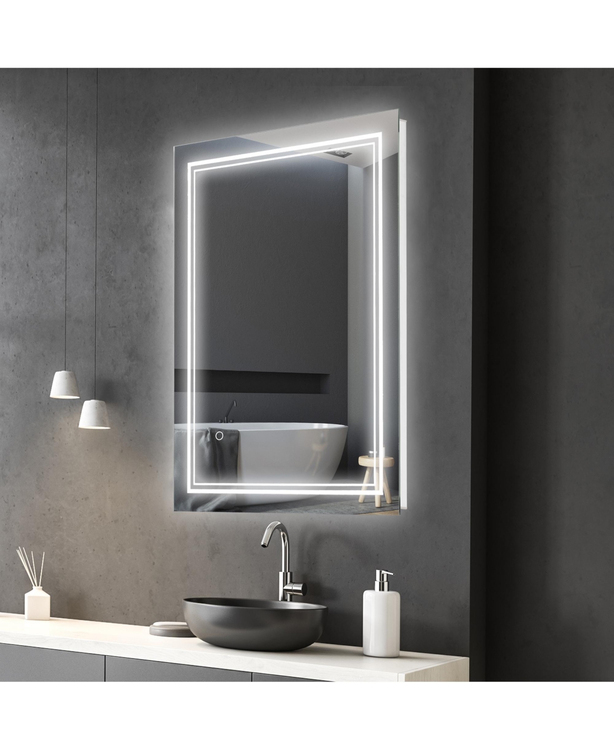 Kleankin Wall Mount Led Light Bathroom Mirror with Smart Touch Button