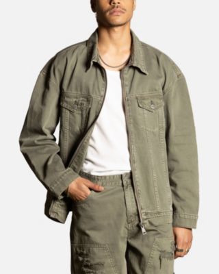 Men's Oversized Denim Jacket, Beige/Khaki-Medium