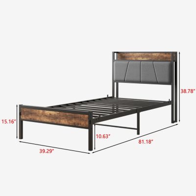 Streamdale Twin Size Bed Frame with Storage Headboard