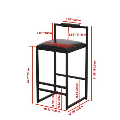 Streamdale Set of 2 Black Leather Bar Stools with Backrest