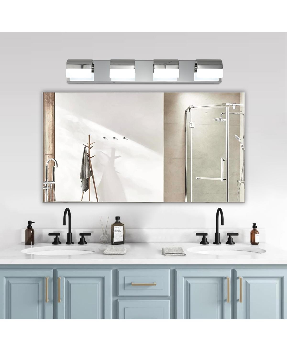 Modern Bathroom Vanity Lighting 4-Light Led Vanity Lights Over Mirror Bath Wall Lighting - Silver
