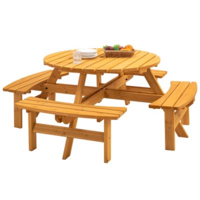 8 Person Wooden Picnic Table With Benches