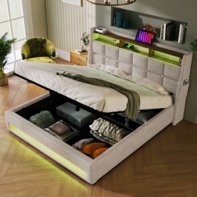 Streamdale Hydraulic Storage Full Size Platform Bed with LED & USB