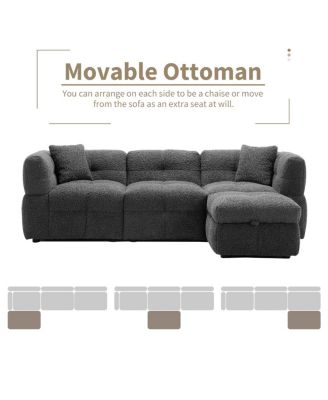 87.7" Sectional Sofa Cozy Teddy Fleece Fabric Sectional Sofa Couch With Two USB Ports