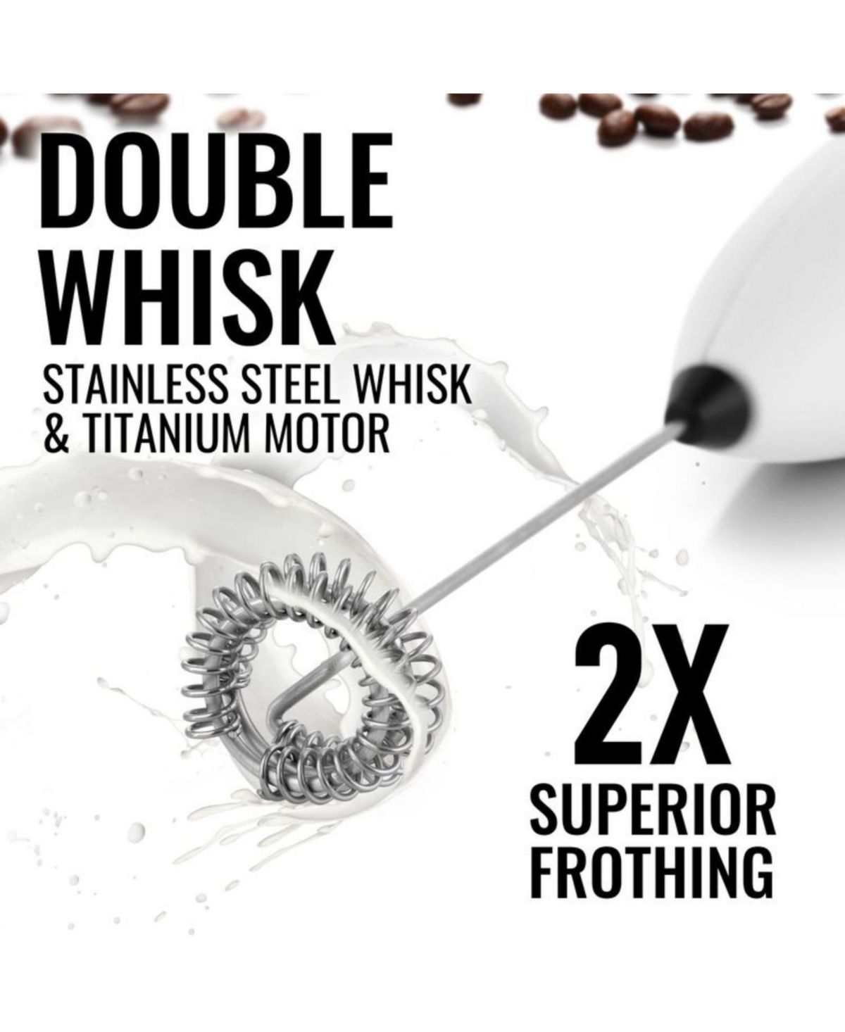 Zulay Kitchen Double Whisk Milk Frother for Coffee With Upgraded Holster Stand - Executive white with black stand