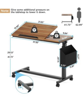 Height Adjustable C Shaped End Table with Wheels and Side Pocket, Mobile Sofa Snack Table with Tiltable Drawing Board for Couch Bed