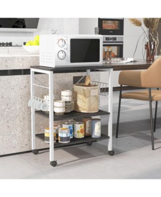 3-Tier Kitchen Baker's Rack with Microwave Shelf, Storage Hooks, and Utility Cart