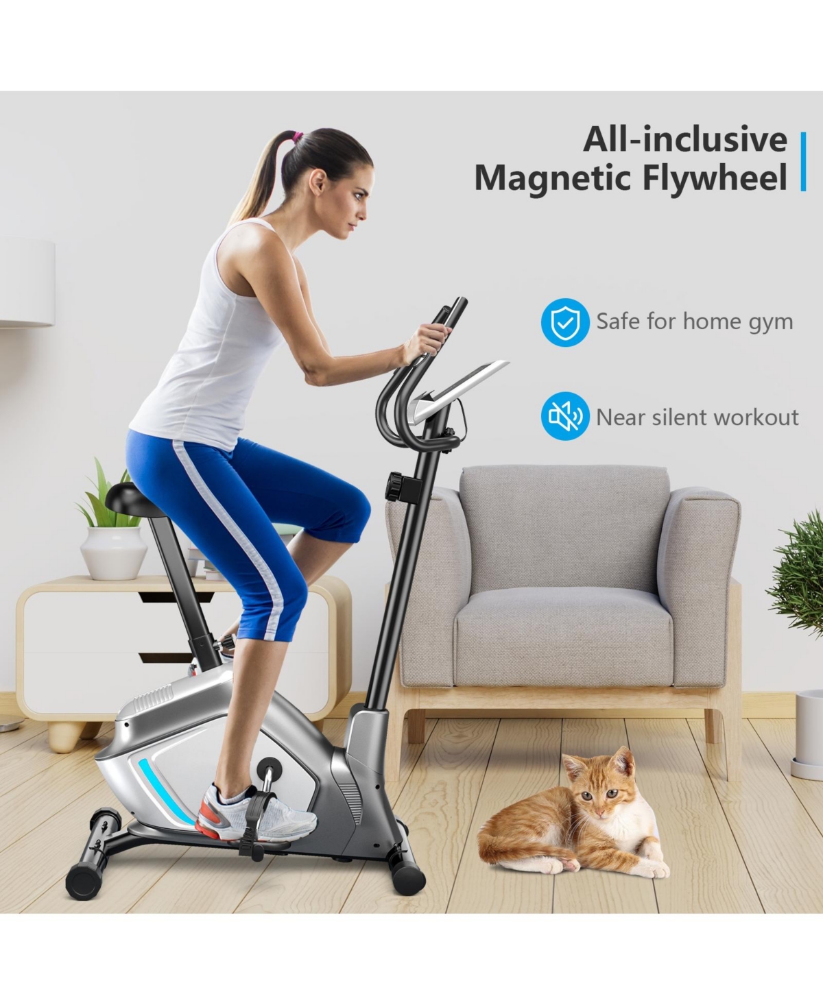 Slickblue Magnetic Stationary Upright Exercise Bike with Lcd Monitor and Pulse Sensor - grey
