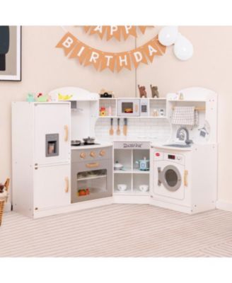 Corner Kids Play Kitchen with Washing Machine & Ice Maker Perfect Gift for Creative Play