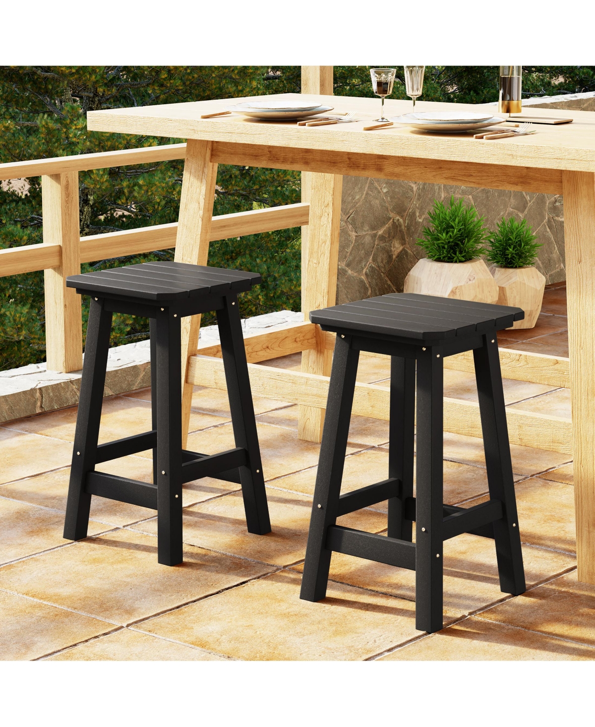 WestinTrends 24" Hdpe Outdoor Patio Counter High Backless Square Set of