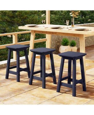 24" HDPE Outdoor Patio Counter High Backless Square  Set of 3
