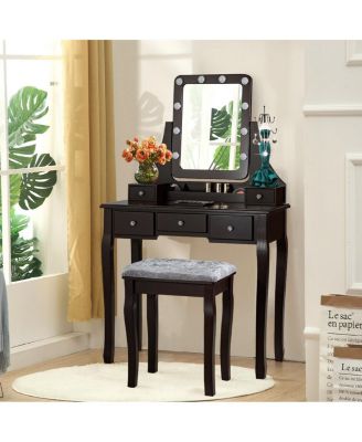 Vanity Dressing Table Set with 10 Dimmable Bulbs and Cushioned Stool