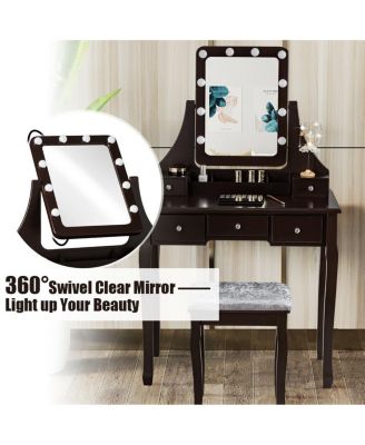 Vanity Dressing Table Set with 10 Dimmable Bulbs and Cushioned Stool