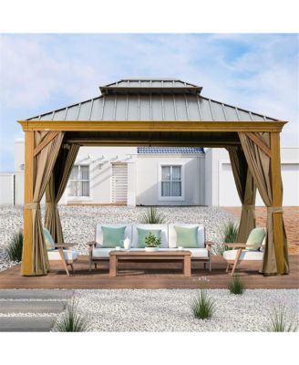 Mondawe 10x12ft Hardtop Gazebo, Wooden Coated Aluminum Frame Canopy ...