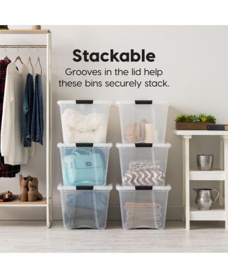 6 Pack 53qt Clear View Plastic Storage Bin with Lid and Secure Latching Buckles