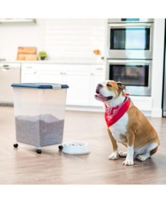 USA 54 Lbs / 69 Qt WeatherPro Airtight Pet Food Storage Container with Attachable Casters, For Dog Cat Bird and Other Pet Food Storage Bin, Keep Fresh, Translucent Body, Easy Mobility, Black