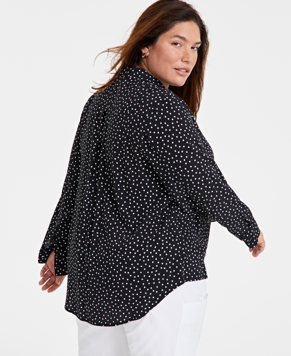 On 34th Trendy Plus Size Printed Collared Shirt, Created for Macy's