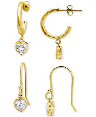 2-Pc. Set Cubic Zirconia Heart Dangle Hoop & Drop Earrings, Created for Macy's 