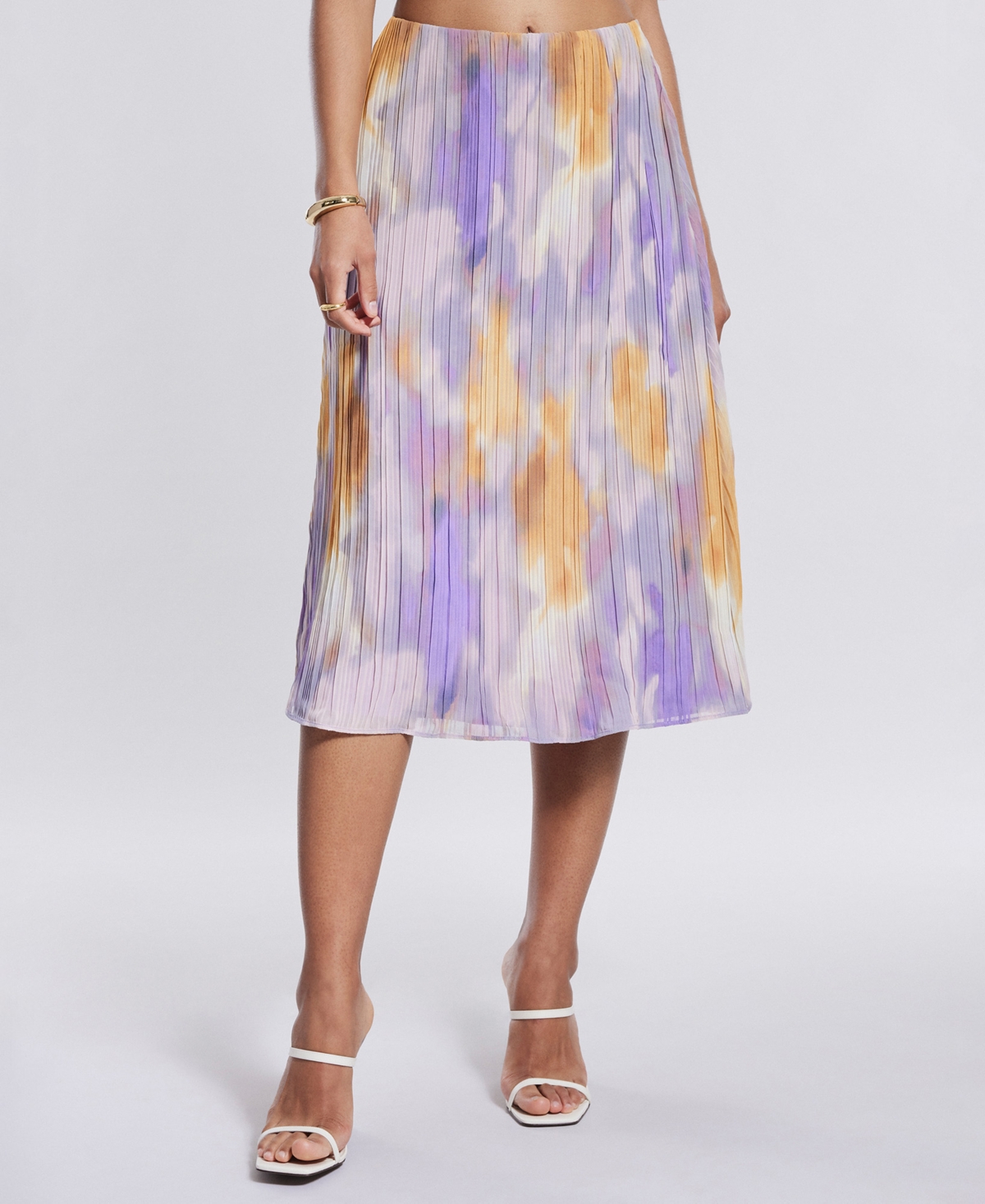Women's Pleated Midi Skirt - Tiedye