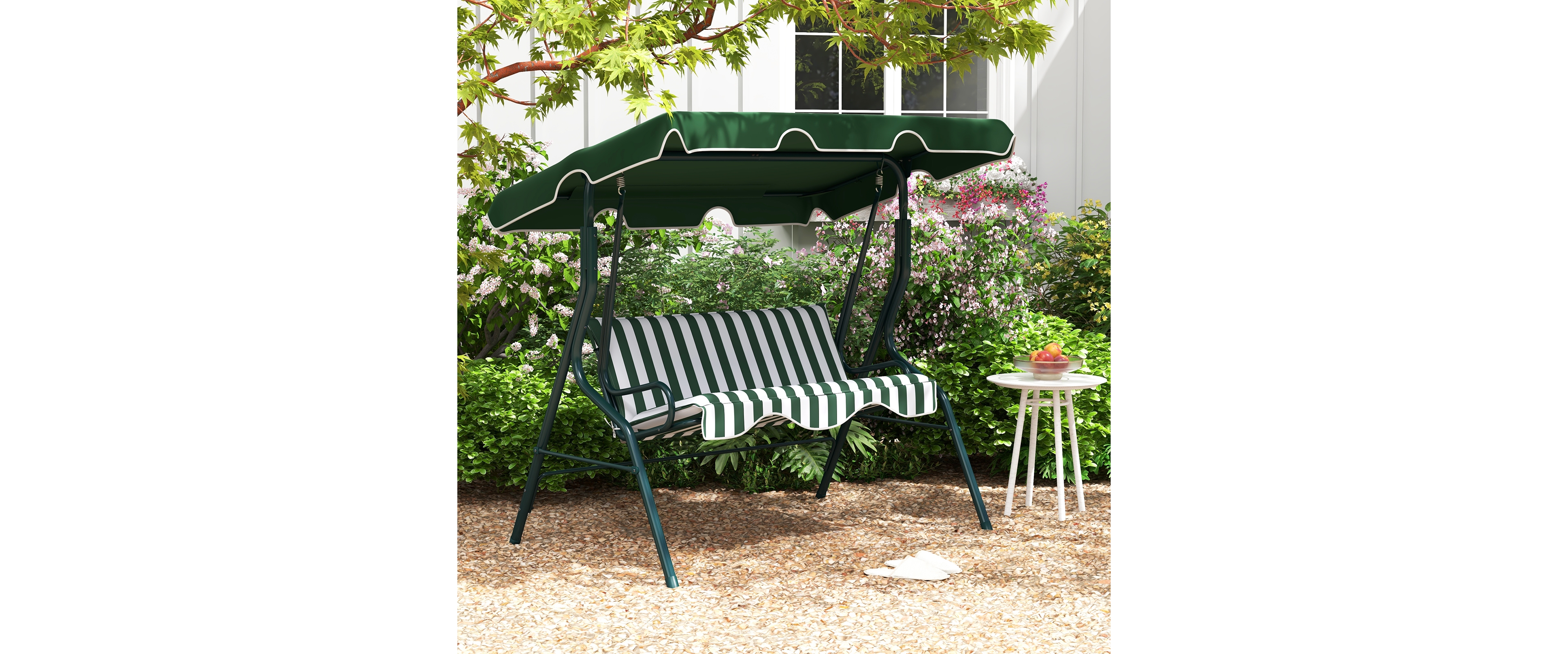3 Seats Patio Canopy Steel Frame Swing Glider Hammock Cushioned Backyard Green