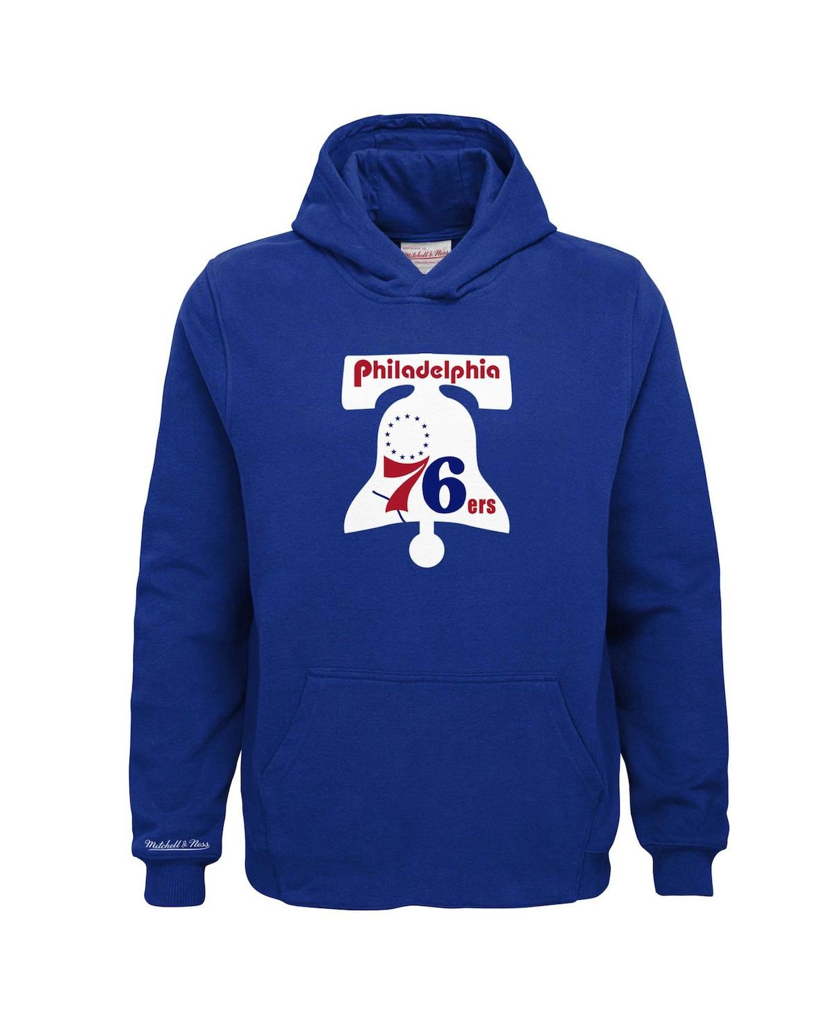 Mitchell & Ness Big Boys And Girls Royal Philadelphia 76ers Hardwood Classics Retro Logo Pullover Hoodie In Blue
