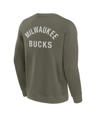 Men’s and Women Olive Milwaukee Bucks Super Soft Pullover Crew Sweatshirt