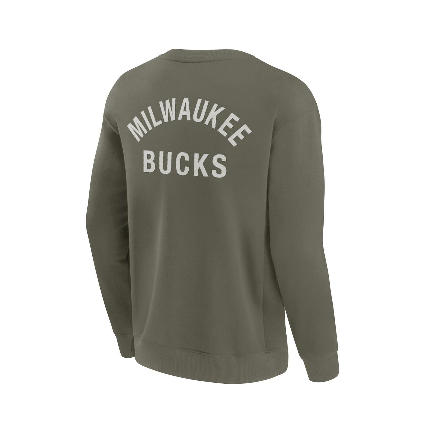 Толстовка Fanatics Signature Olive Milwaukee Bucks Super Soft Pullover Crew — фото 2