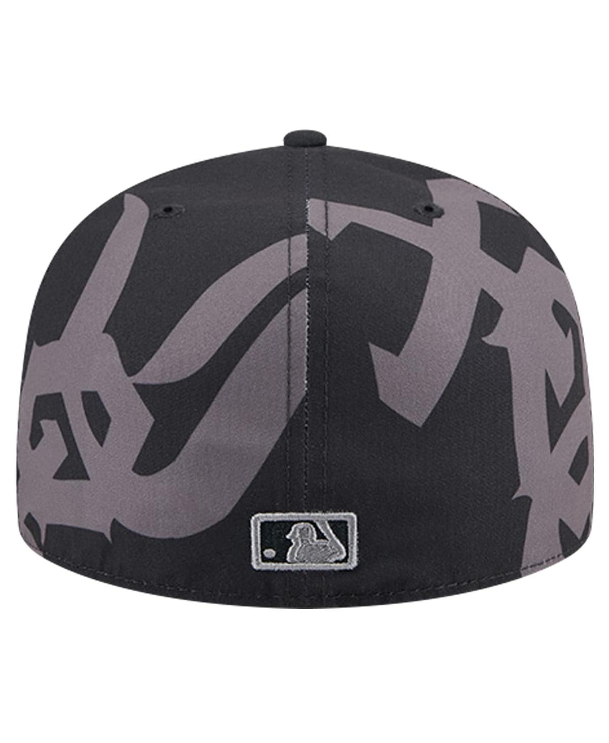 New Era Men's Black Chicago White Sox Logo Fracture 59fifty Fitted Hat In Black,graphite