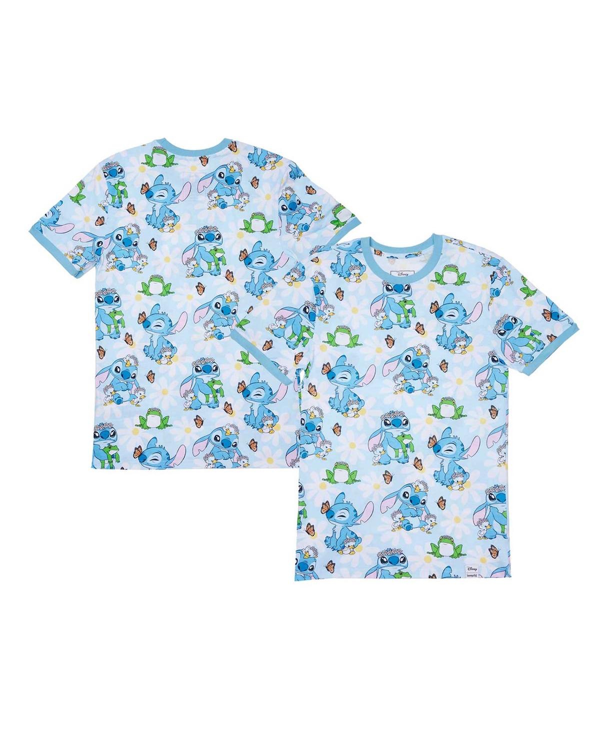 Loungefly Men's And Women's Light Blue Lilo And Stitch Springtime Daisy Allover Print T-shirt