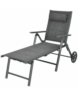 Patio Reclining Chaise Lounge with Adjust Neck Pillow