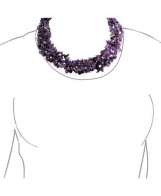 Large Natural Stones Cluster Multi Strand Collar Necklace & Stretch Bracelet Set