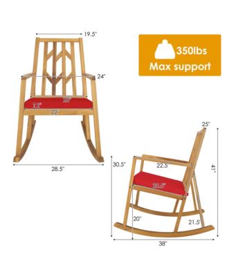 Outdoor Acacia Wood Rocking Chair Wooden Patio Rocker w/ Red Cushion