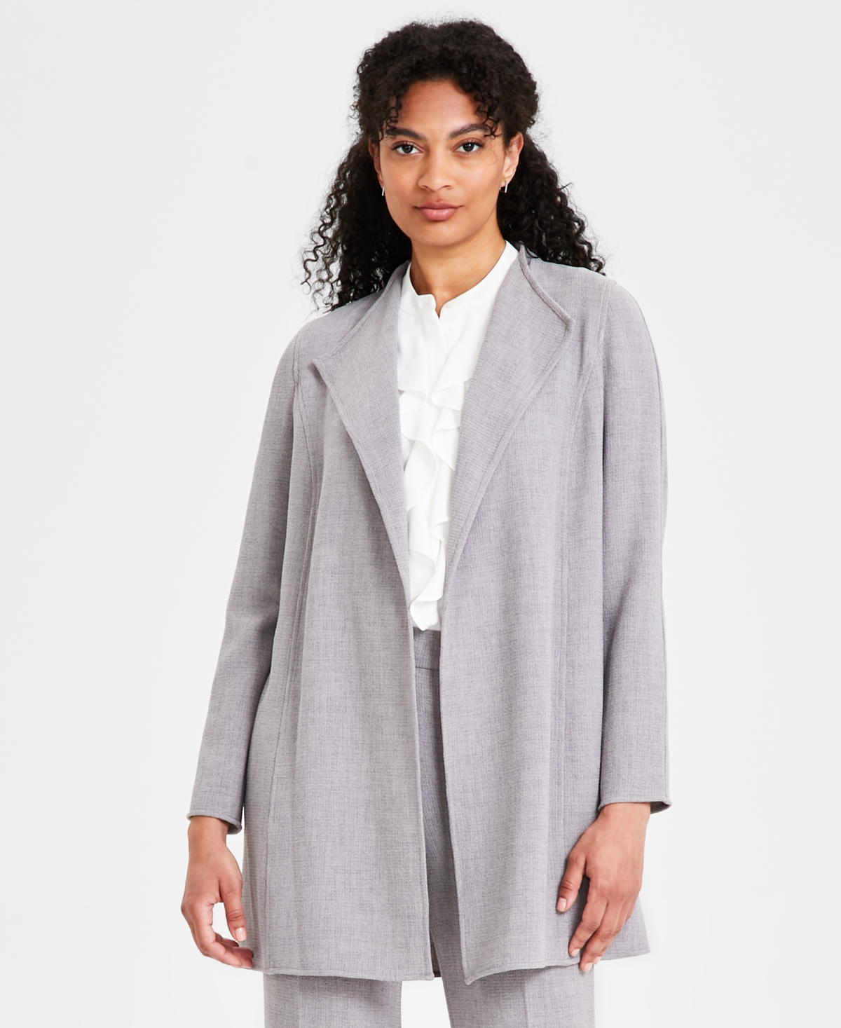 Kasper Petite Long Collarless Open-Front Blazer