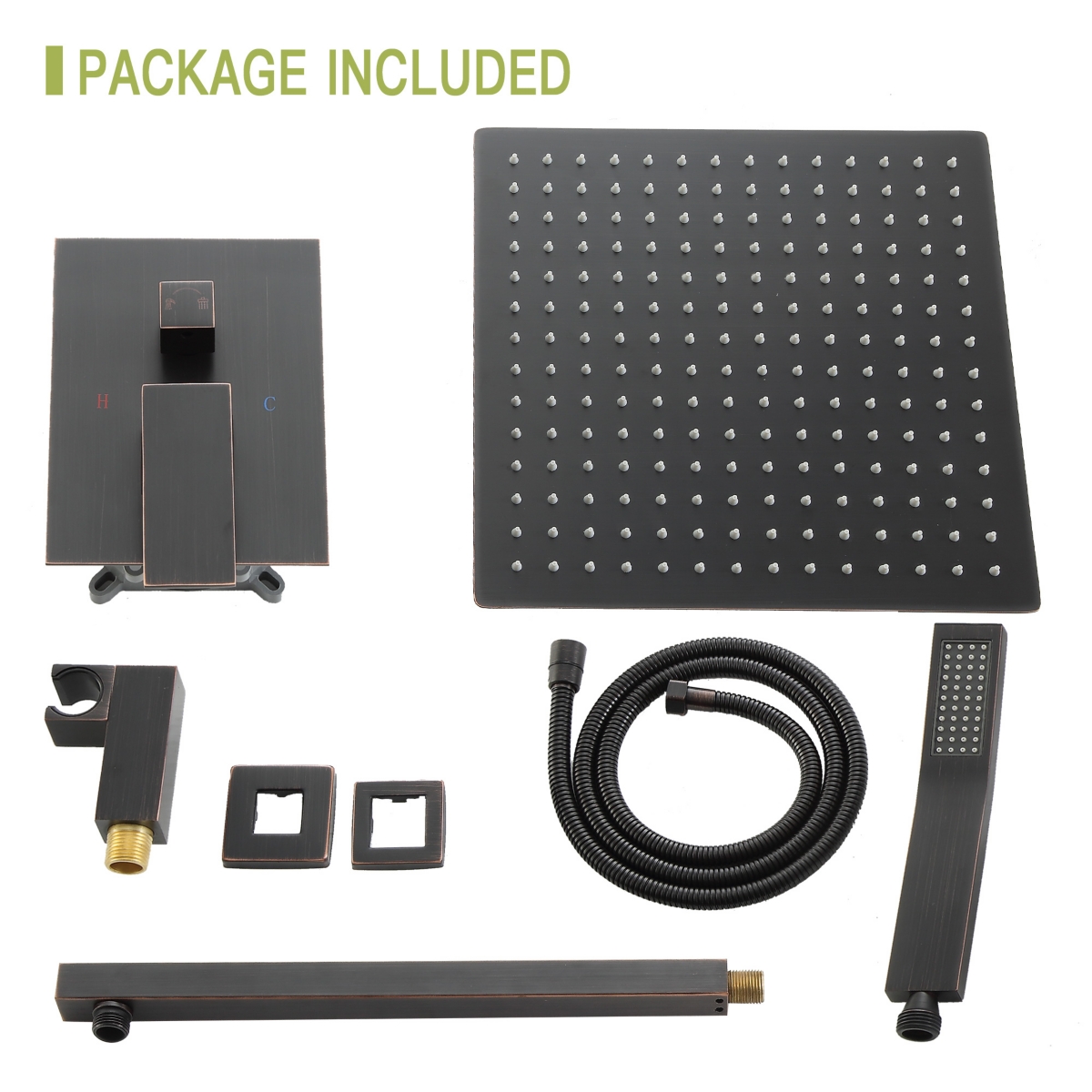 Streamdale Furniture Shower Set - 10 Inch Square Shower Set, Dual Shower Heads, Simple Classic Shaped - Oil-rubbed bronze