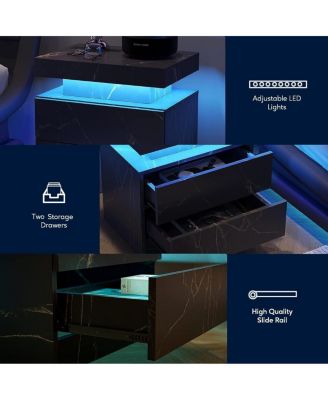 Modern Nightstand with LED Drawer (Black Gold)